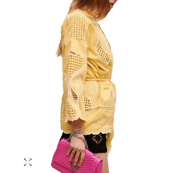 NEW NWT Maje ‘ALOHA’ Embroidered Kimono Jacket Yellow size 38 - Picture 4 of 9